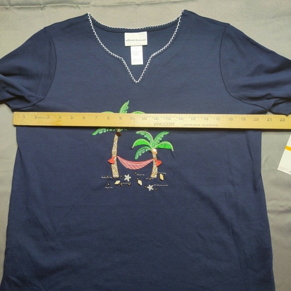 Alfred Dunner Woman Small Island Hopping Palm Beach Embellished Blouse NEW - Picture 8 of 11